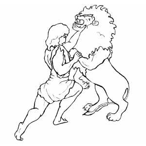 300x300 Samson Fighting Lion Coloring Page
