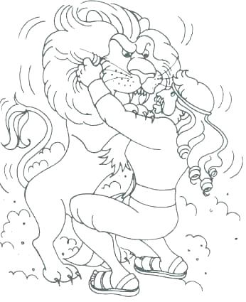 346x425 Samson And The Lion Coloring Pages Professional