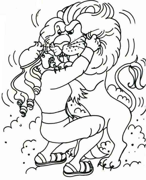 600x737 Samson, Cartoon Of Samson Struggle With A Lion Coloring Page
