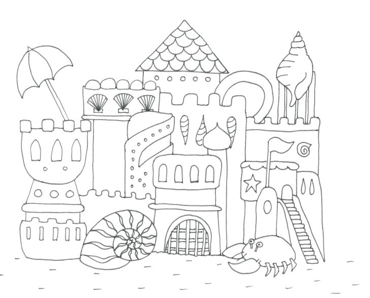 728x586 Sand Castle Coloring Pages Drawing On The Beach Page Clip Arts