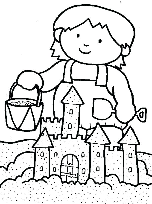 600x803 Kid Playing Sand Castle On The Beach Coloring Page Download Kid