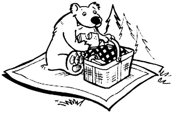 600x403 Bear Eating Picnic Sandwich Coloring Page
