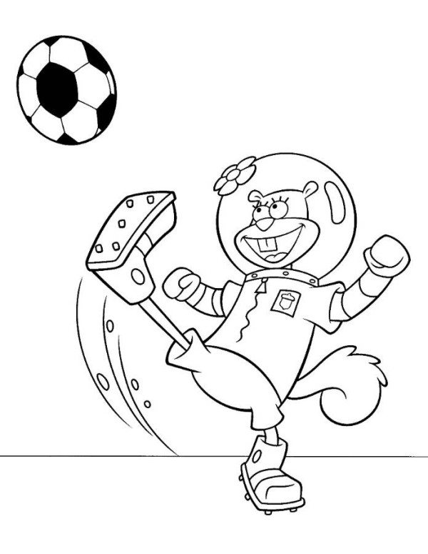 600x775 Sandy Playing Football Spongebob Squarepants Coloring Page
