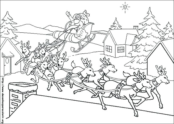 736x525 Santa And Reindeer Coloring Pages