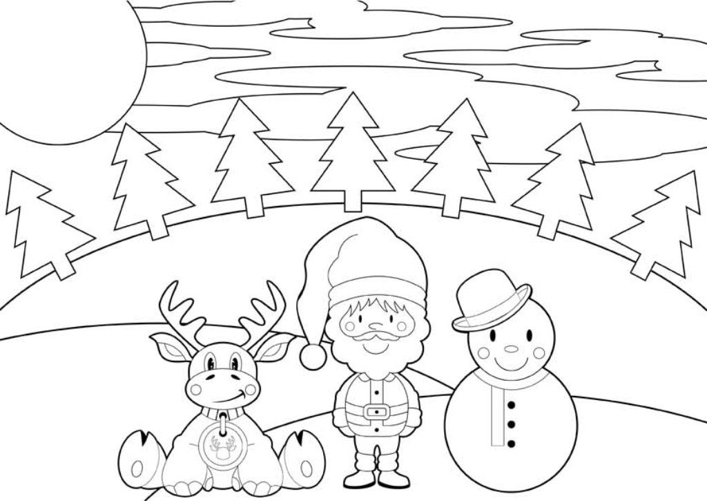 1024x725 Reindeer Santa And Snowman Christmas Coloring Pages Printable