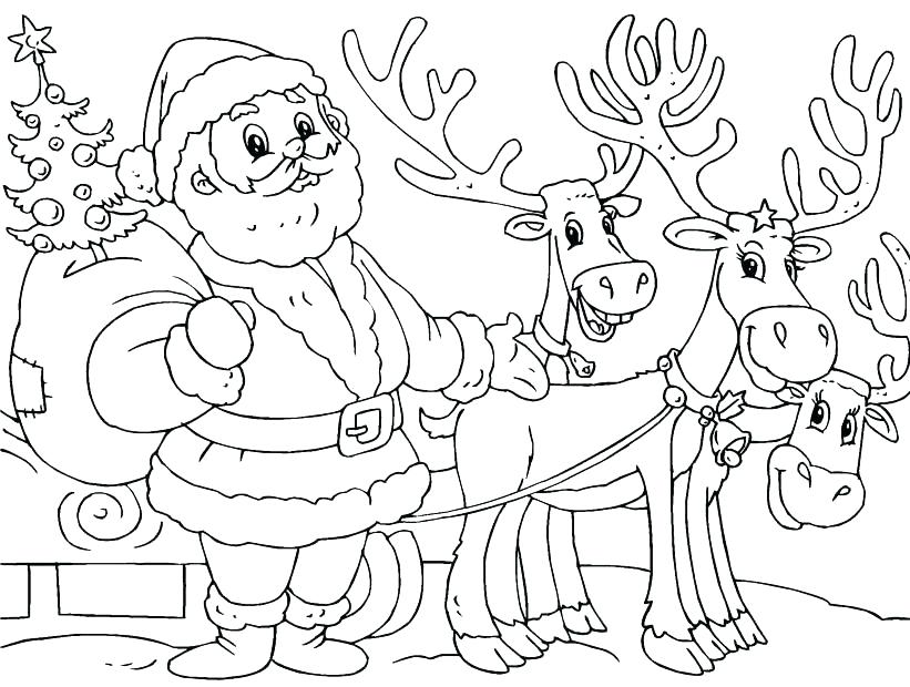 821x620 Santa Coloring Pages Pin Drawn Reindeer Hat Christmas Tree