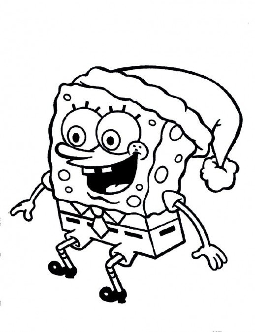 518x675 Spongebob Santa Coloring Pages Spongebob Wearing Santa Hat