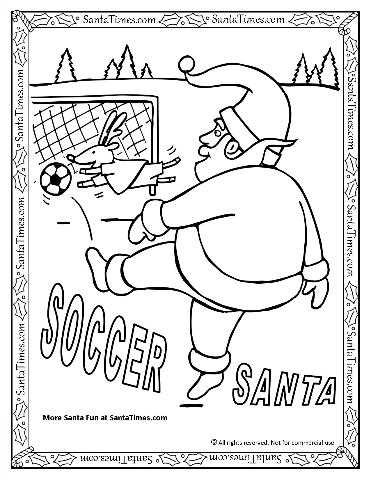 1275x1650 Soccer Santa Printable Coloring Page