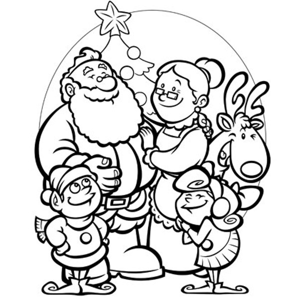 600x600 Santa Family Selebrating Christmas Coloring Page Santa Family