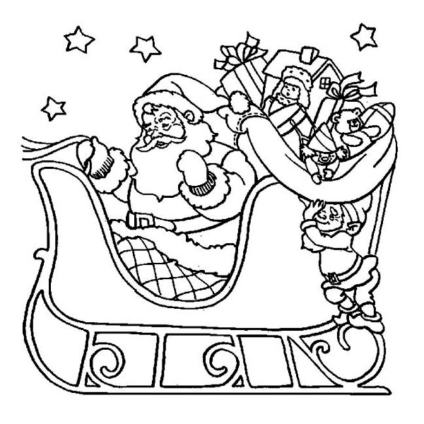 600x600 Santa Claus Riding His Sleigh On Christmas Coloring Page Color Luna