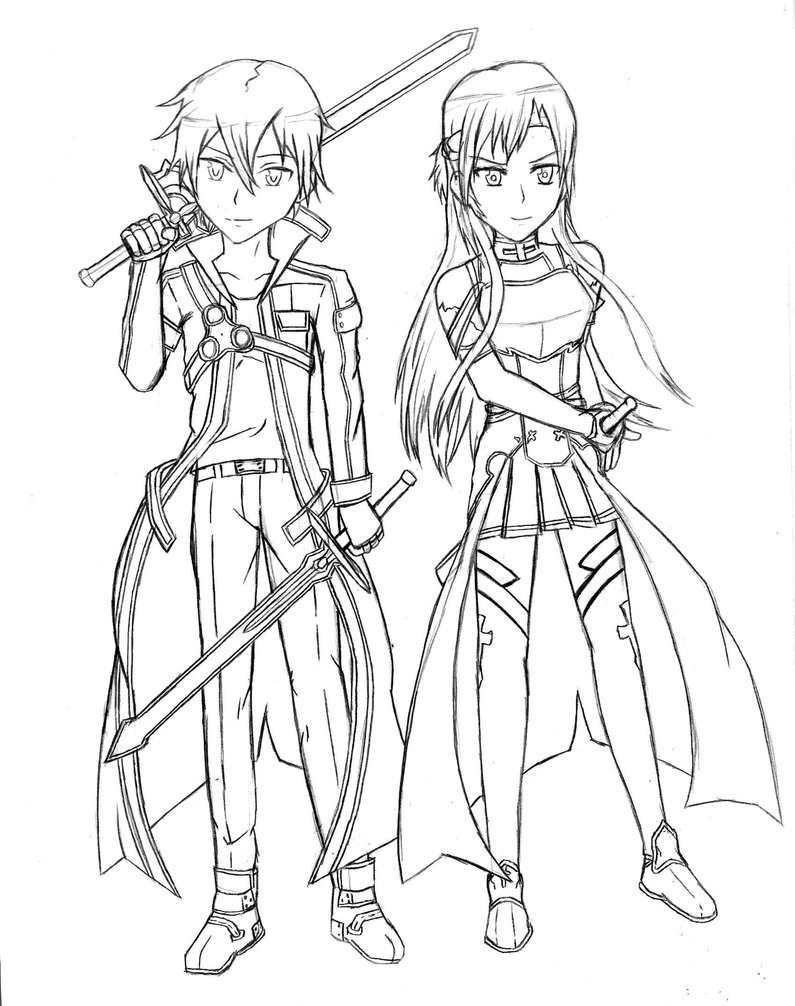 795x1006 New Kirito And Asuna Coloring Pages Sword Art Online Drawing