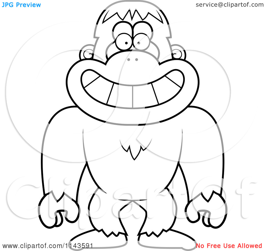 1080x1024 Bigfoot Coloring Page Cartoon Clipart Of A Black And White Smiling