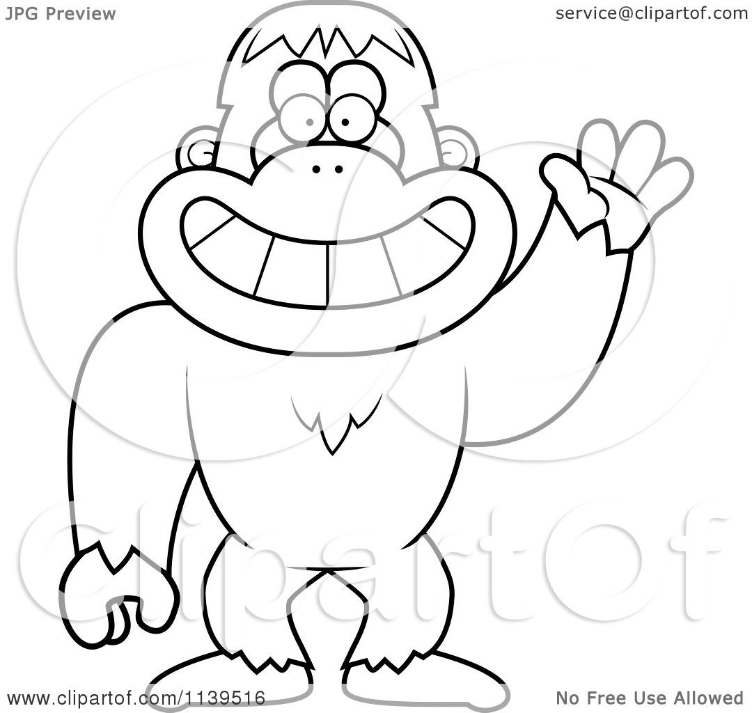 1080x1024 Cartoon Clipart Of A Black And White Friendly Waving Bigfoot