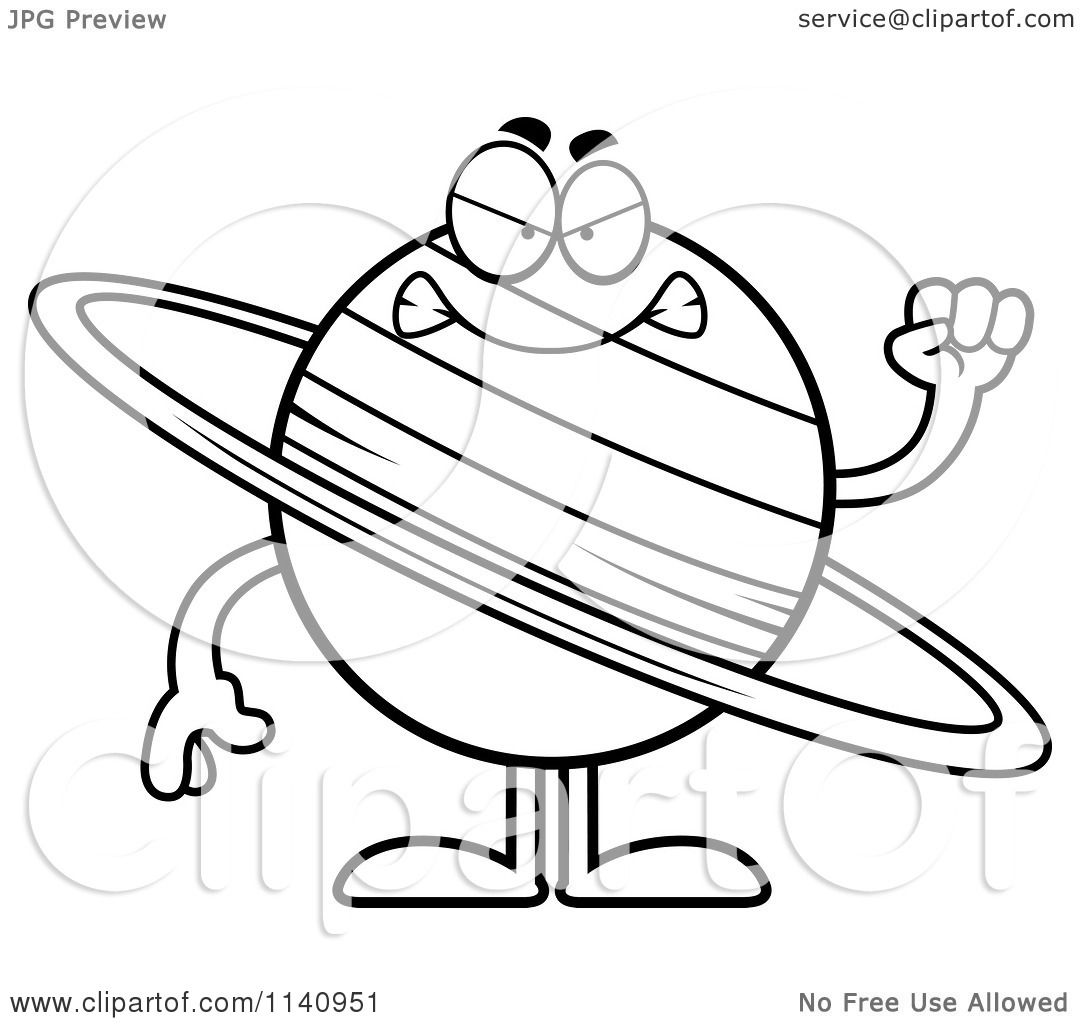 1080x1024 Cartoon Clipart Of A Black And White Mad Planet Saturn