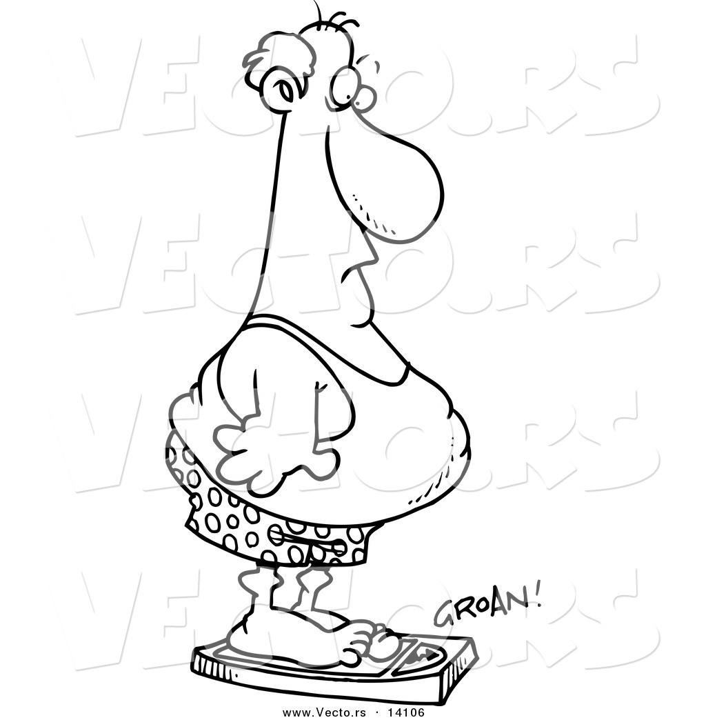1024x1044 Vector Of A Cartoon Unfit Man Standing On A Groaning Scale