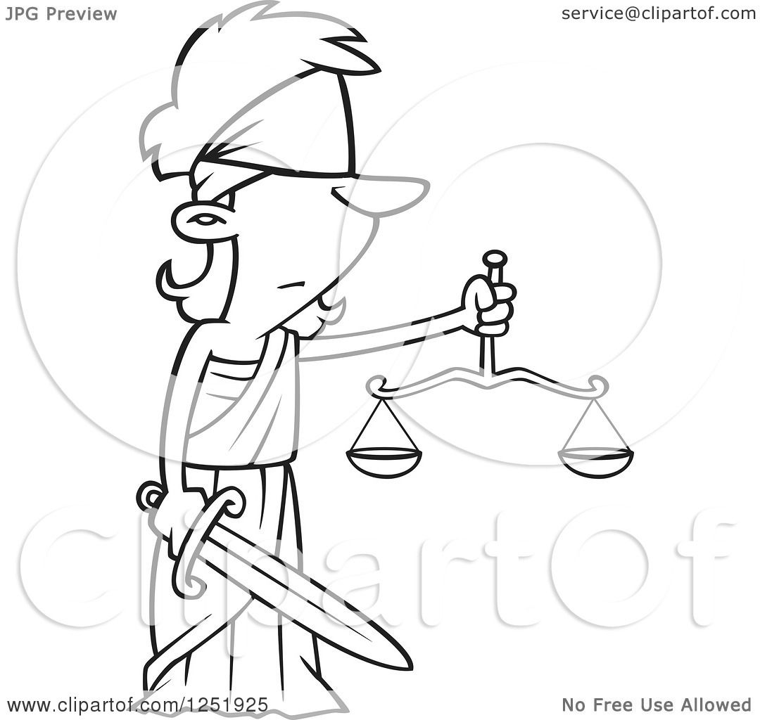 1080x1024 Clipart Of A Black And White Cartoon Lady Justice Blindfolded