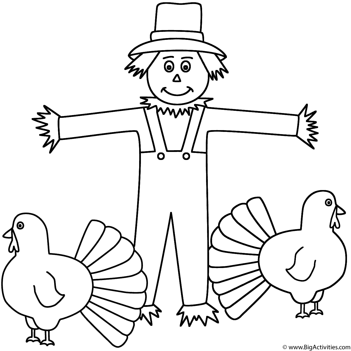 1400x1400 Turkeys With Scarecrow Coloring Page Thanksgiving Scarecrow