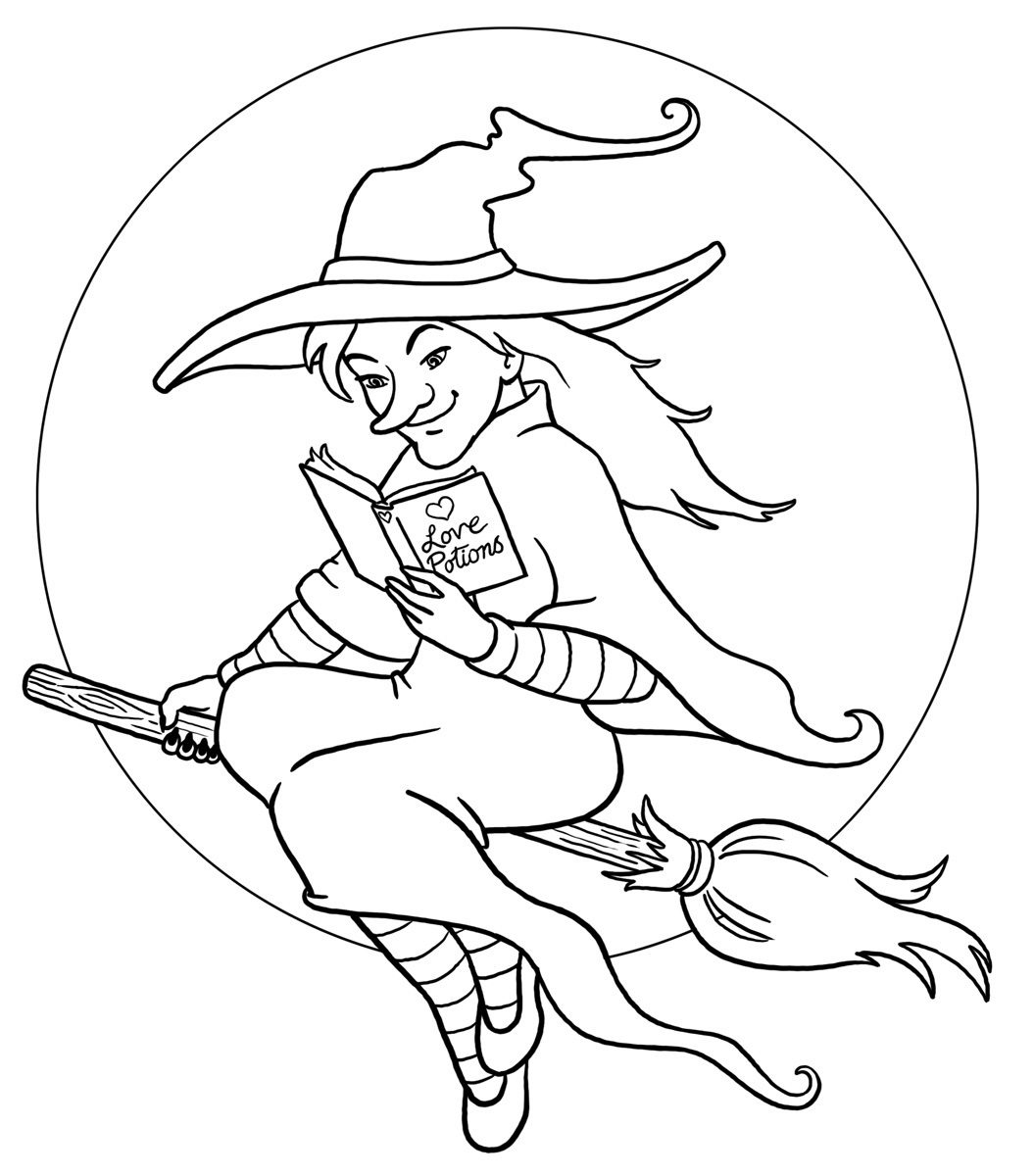 1055x1200 Witch Coloring Pages Fly On The Moon Free Printable Kids Scary