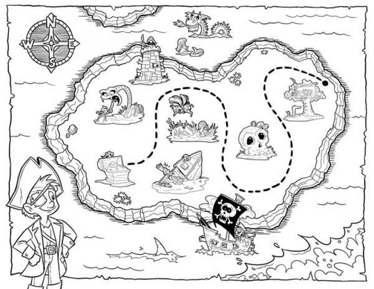730x564 Lets Hunt The Treasure Map Coloring Page For Kids Fantasy