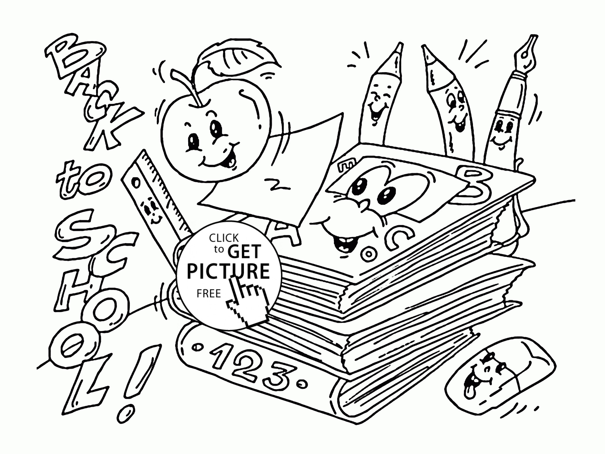 2080x1561 School Books And Apple Coloring Page For Kids Back To Unusual