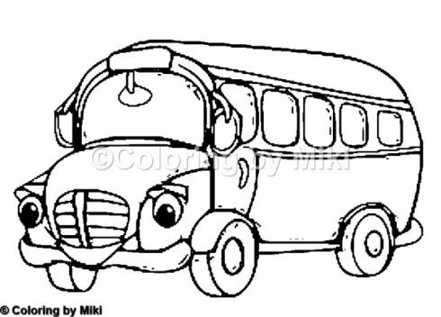 490x352 Cartoon School Bus Coloring Page