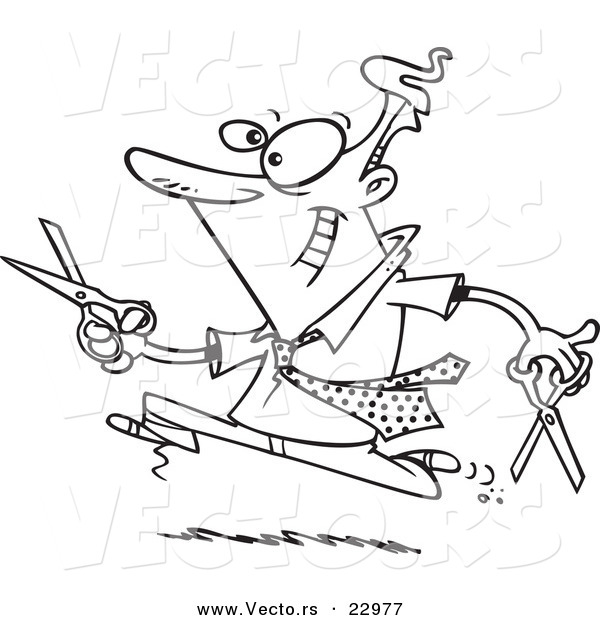 600x620 Vector Of A Cartoon Businessman Running With Scissors