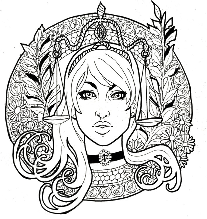 709x750 Adult Coloring Page Astrology Libra