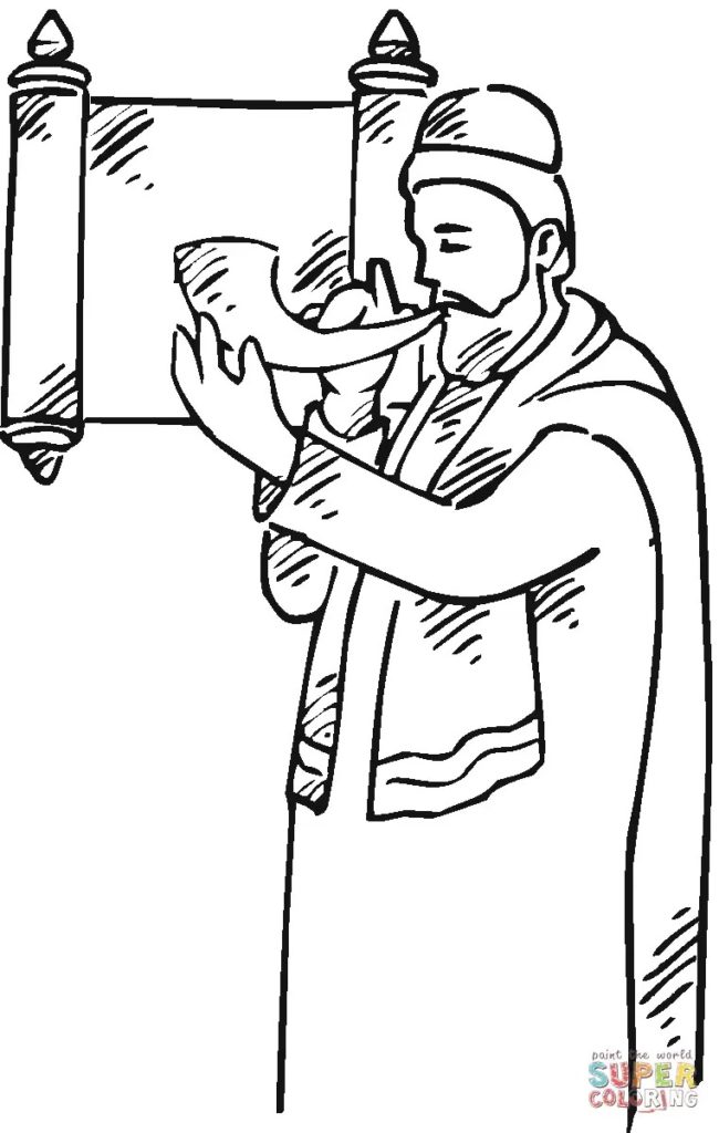 650x1024 Man With A Shofar Near Scroll Coloring Page Free Printable