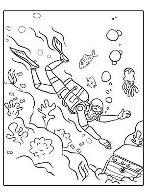 300x400 Printable Summer Coloring Pages Scuba Diver