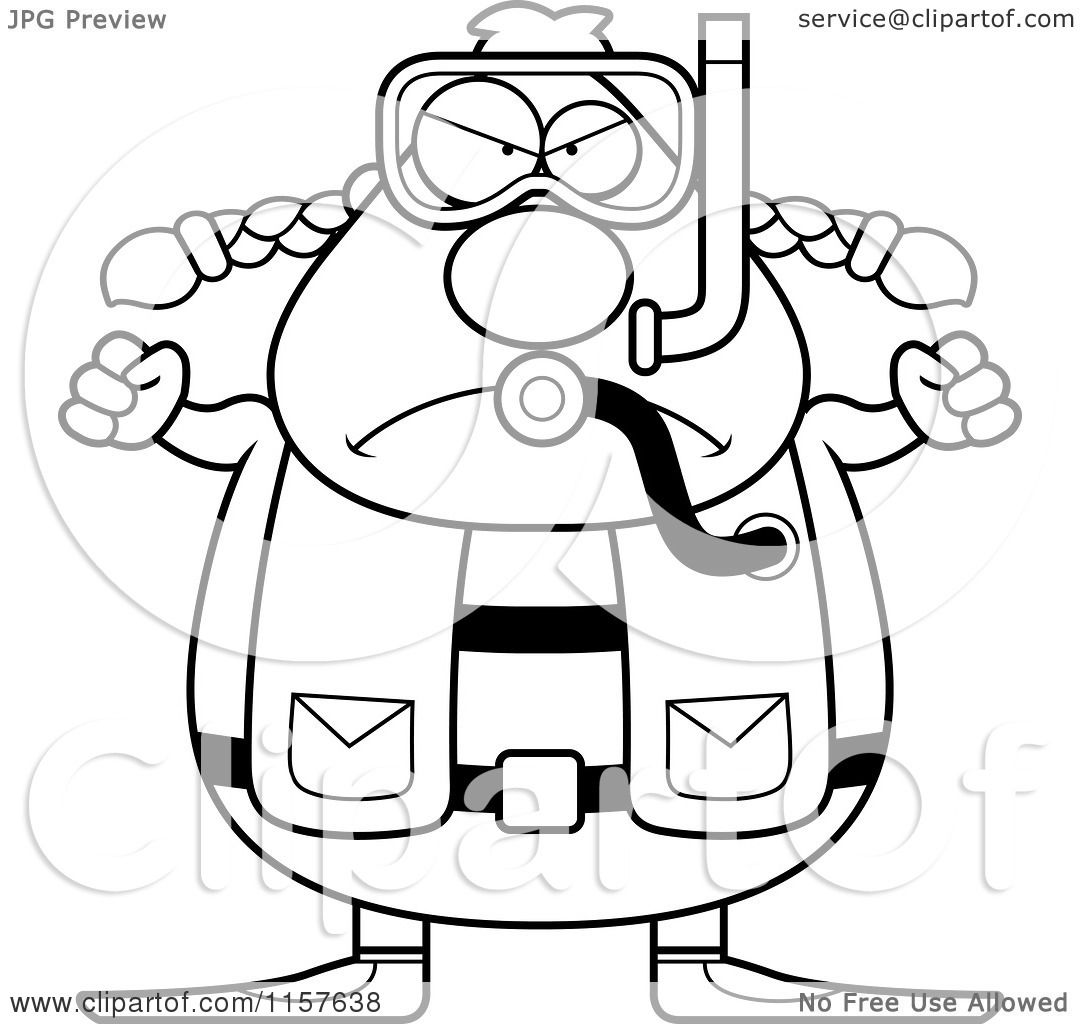 1080x1024 Cartoon Clipart Of A Black And White Mad Chubby Female Scuba Diver
