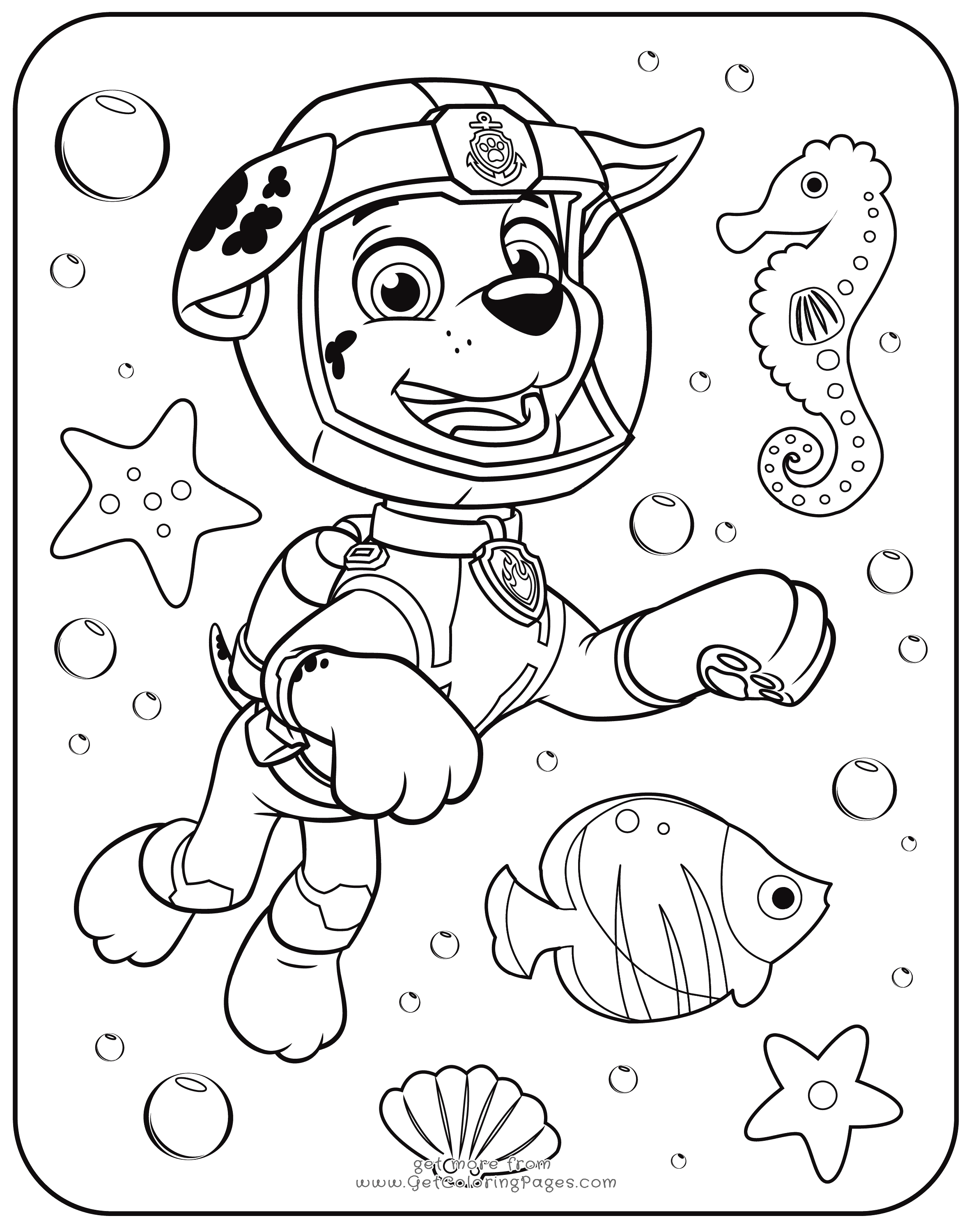2360x3000 Paw Patrol Coloring Pages Marshall Underwater
