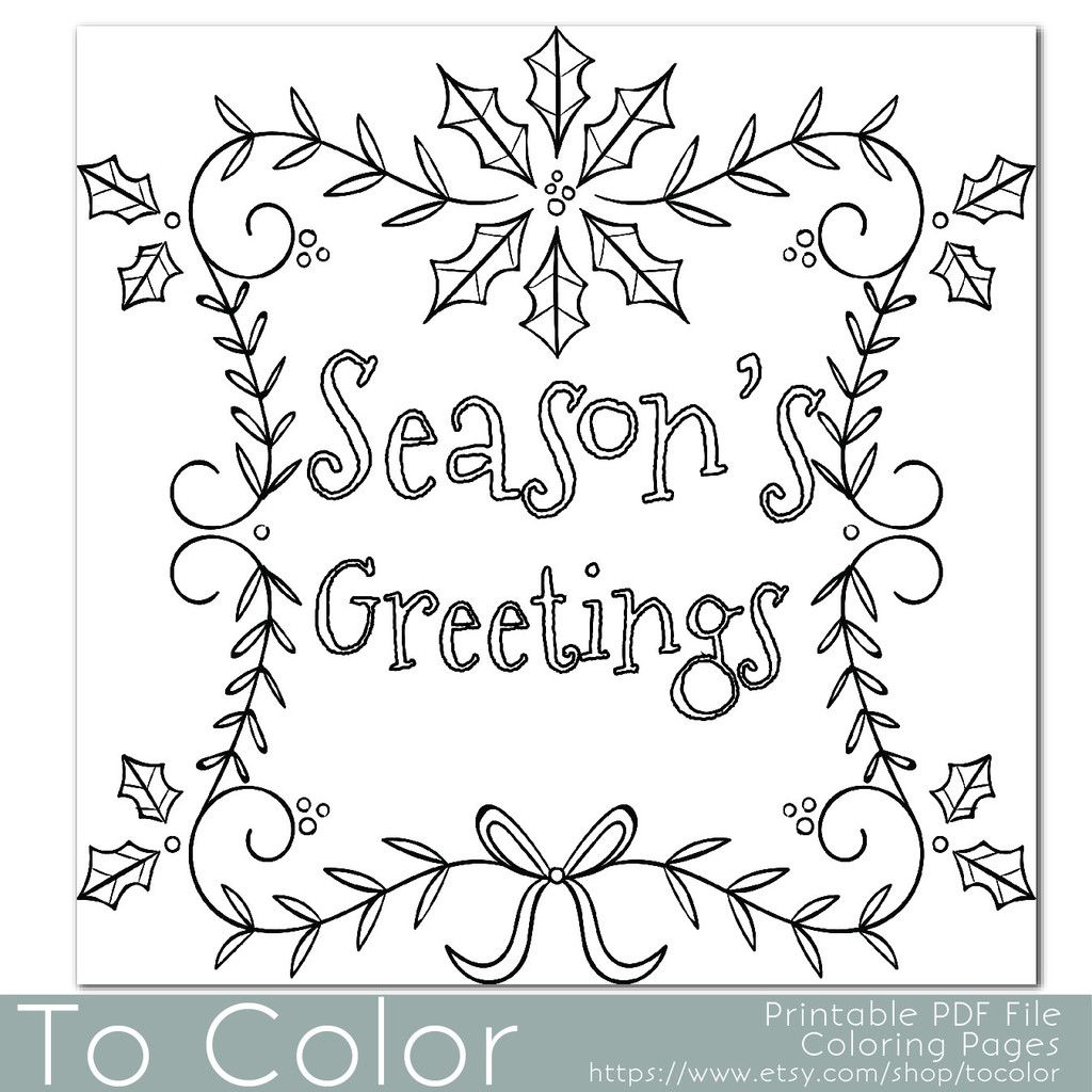 1024x1024 Holiday Seasons Greetings Coloring Page For Grown Ups