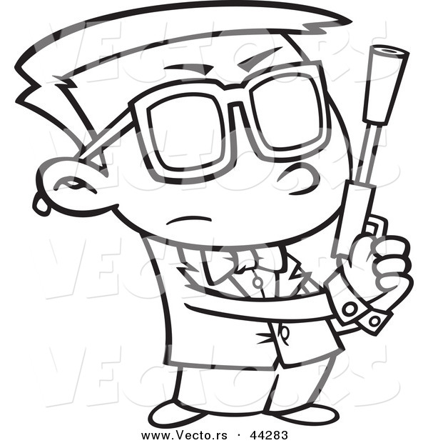 600x620 Vector Of A Secret Agent Cartoon Boy Holding A Pistol