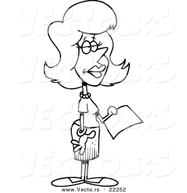 600x620 Vector Of A Cartoon Secretary Holding A Document