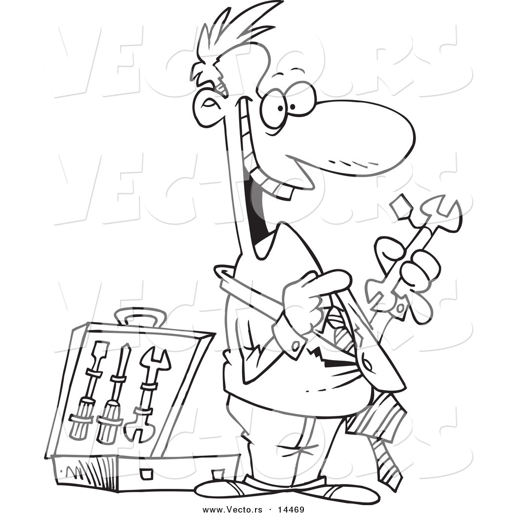 1024x1044 Vector Of A Cartoon Salesman Trying To Sell Tools
