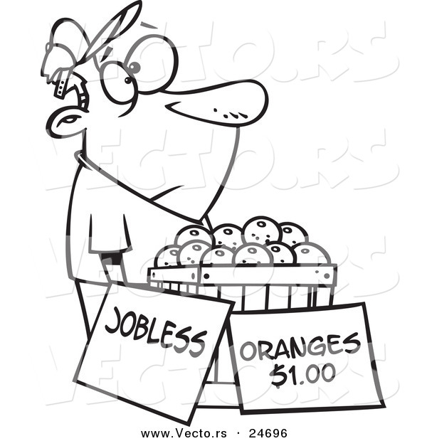 600x620 Vector Of A Cartoon Unemployed Man Trying To Sell Oranges