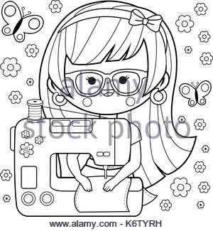 300x325 Illustration Of Woman Using Sewing Machine Stock Photo