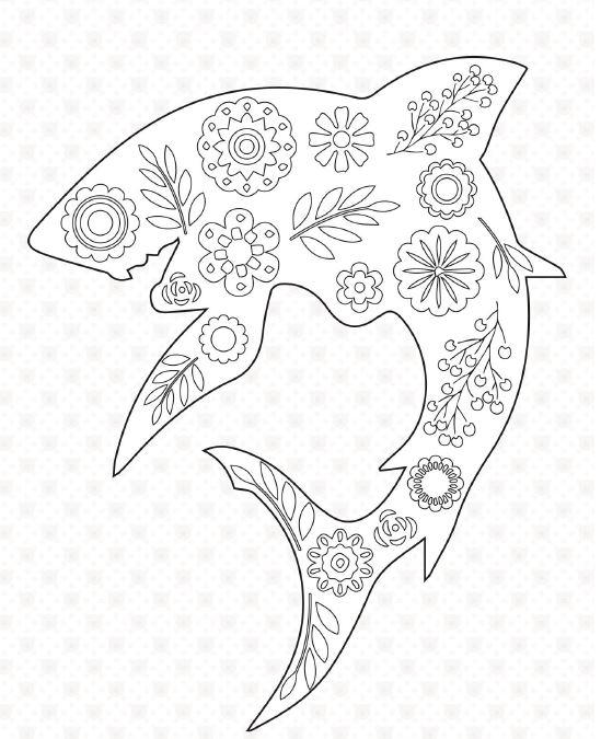 549x675 Floral Shark Coloring Page