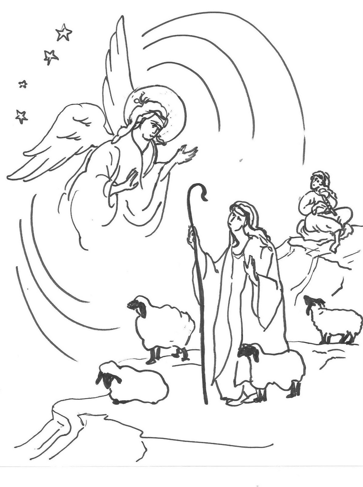 1195x1600 Angels Shepherd's Coloring Page