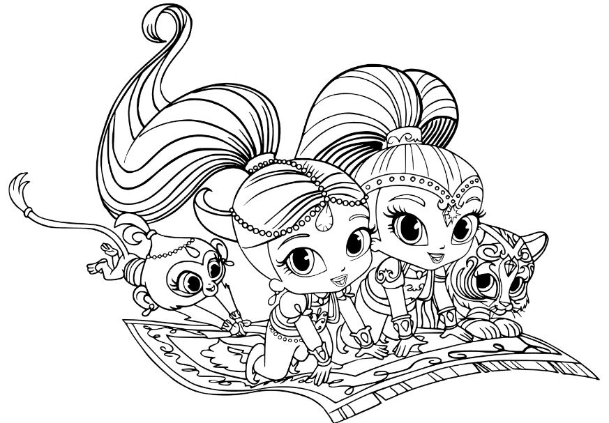 873x607 Shimmer And Shine Coloring Pages For Kids Drawing Board Weekly