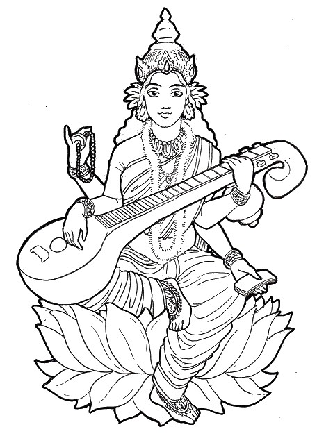 456x628 Adult Coloring Page India Saraswati