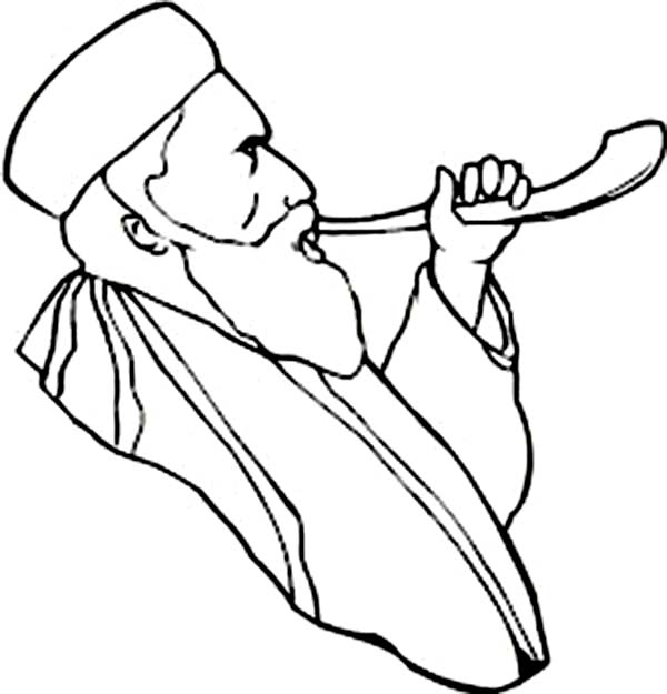 600x625 Blowing Shofar In Rosh Hashanah Coloring Page