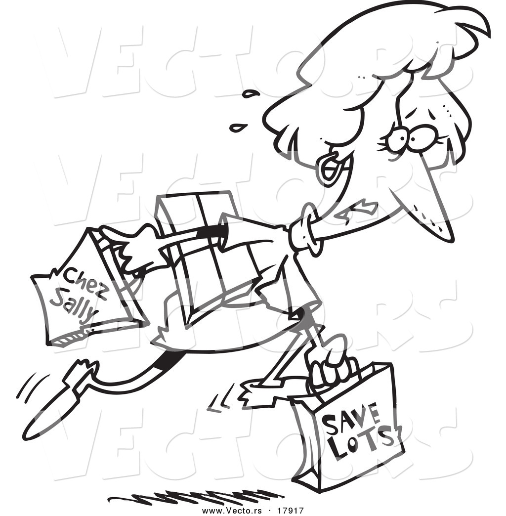 1024x1044 Vector Of A Cartoon Late Woman Carrying Shopping Bags