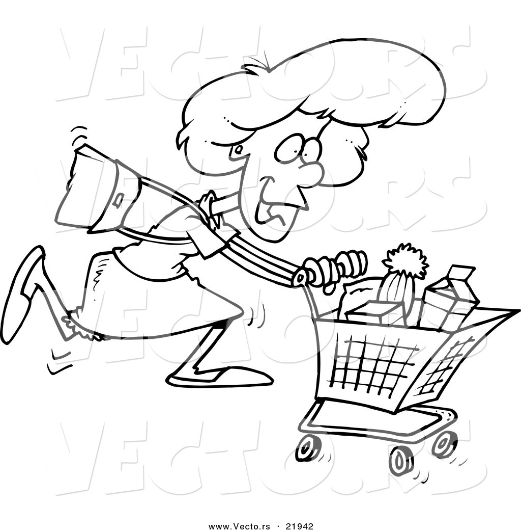 1024x1044 Vector Of A Cartoon Grocery Shopping Woman