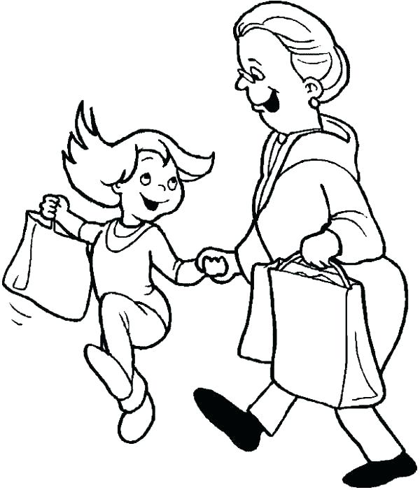 600x701 Grandma Coloring Pages Shopping Coloring Pages Family Shopping