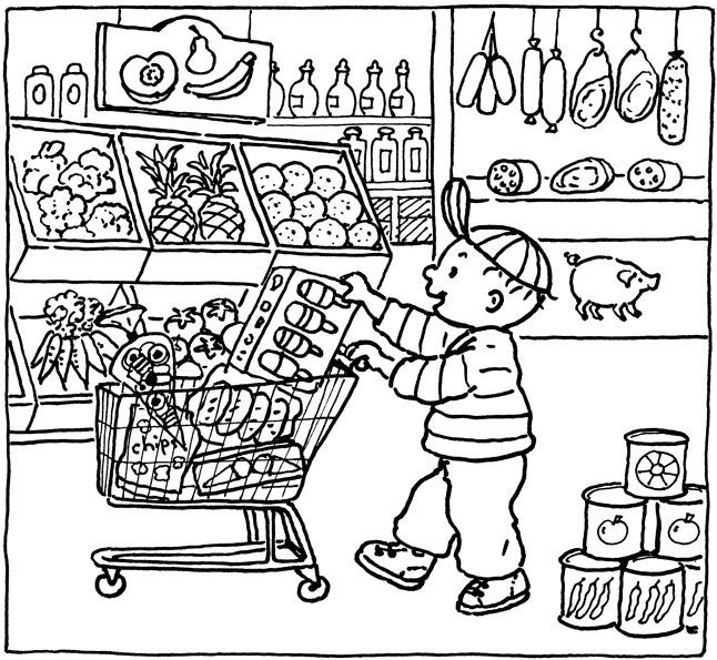 646x595 Grocery Shopping Coloring Pages