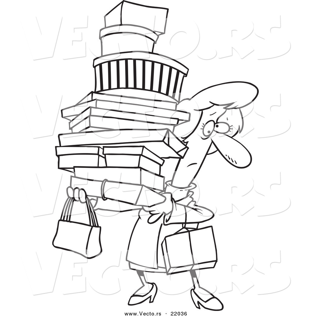 1024x1044 Vector Of A Cartoon Shopping Woman Carrying Packages