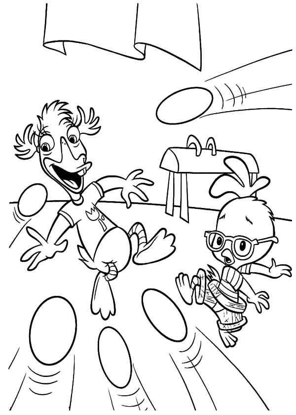 600x840 Chicken Little And Abby Dodging Egg Shot Coloring Pages