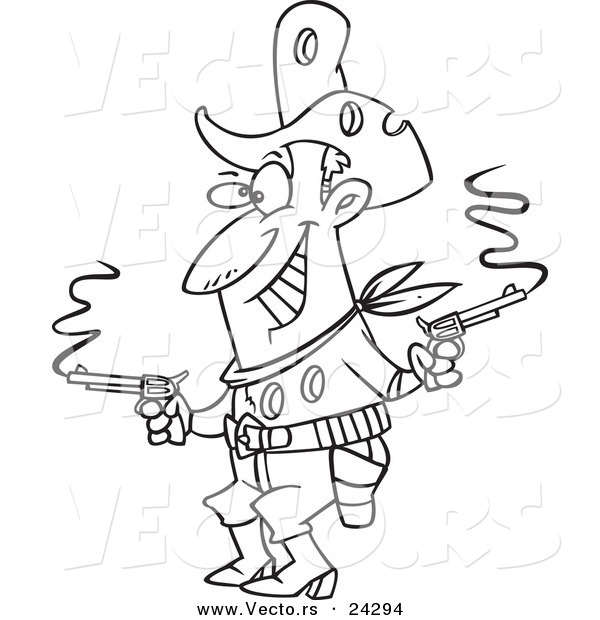 600x620 Vector Of A Cartoon Shot Cowboy Black And White Outline