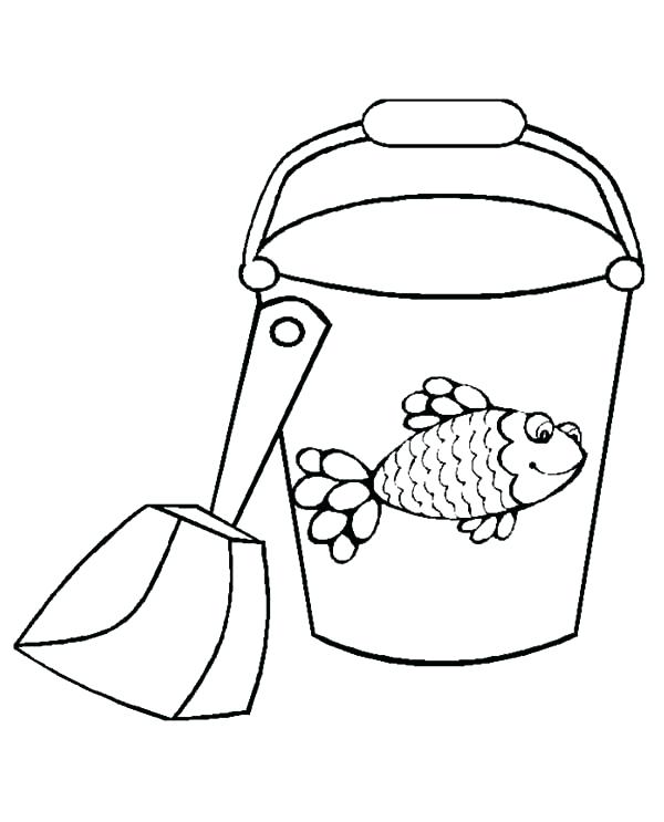 600x743 Sand Bucket And Shovel Coloring Page Bucket Fish Decorated Bucket